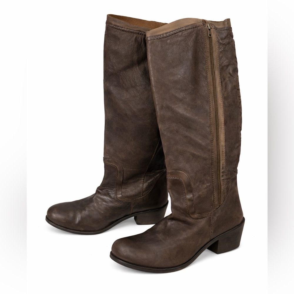 Brown Distressed Leather Riding Boots Tall Zip Comfort Boot Women’s 8
